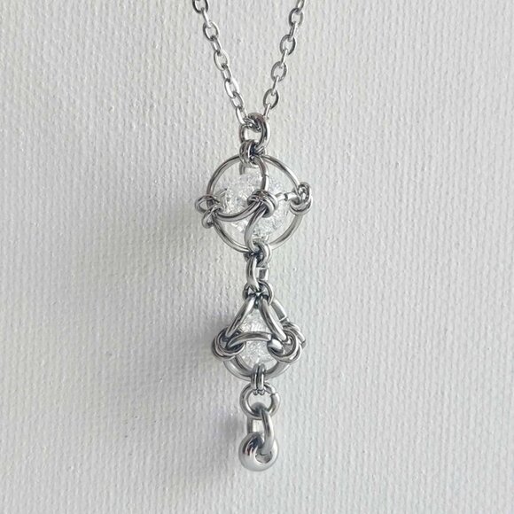 Whimsical fairy caged quartz and silver rosary pendant necklace - Picture 5 of 10